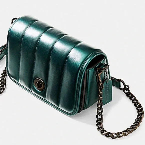 💚🪅NWT COACH DINKY 18 QUILTED BAG IN METALLIC DARK GREEN - Picture 5 of 15